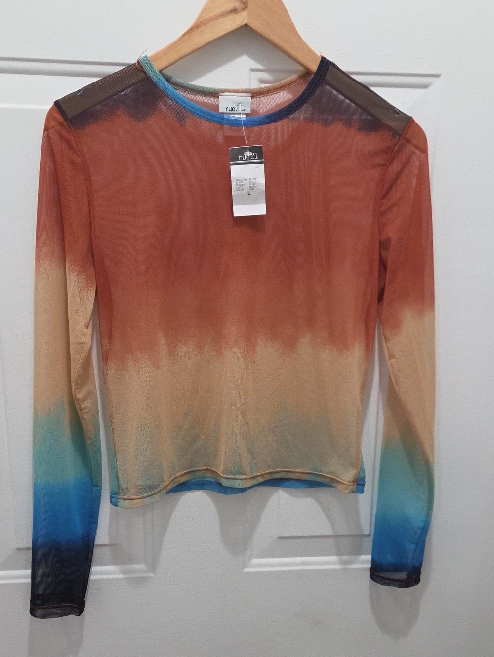 NWT Rue21 Ombre Rust to Blue Sheer Long-Sleeve Mesh Top L